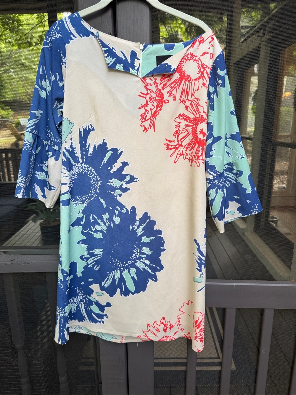 Floral Shift Dress in Blue, Cream & Coral